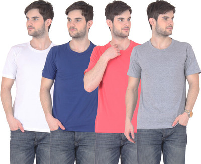 

FnMe Solid Men' Round Neck Multicolor T-Shirt(Pack of 4, Blue;gajri;grey;white