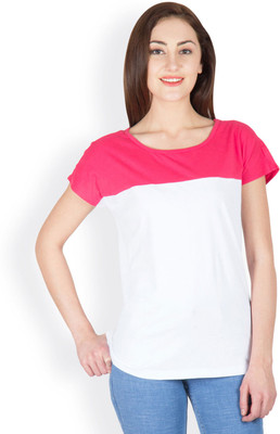 

Rigo Solid Women's Round Neck White, Pink T-Shirt
