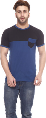 

Gritstones Solid Men' Round Neck Black, Blue T-Shirt, Black ink