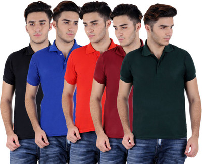 

Sanvi Traders Solid Men Polo Neck Multicolor T-Shirt(Pack of 5