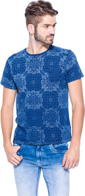 

Mufti Floral Print Men's Round Neck Blue, White T-Shirt, Indigo