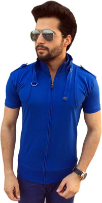 

Tees Collection Solid Men's Flap Collar Neck Blue T-Shirt