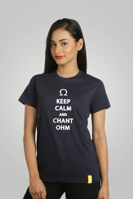 

Campus Sutra Printed Women' Round Neck Dark Blue T-Shirt