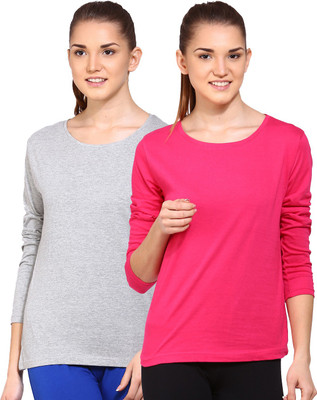 

Ap'pulse Solid Women Round Neck Grey, Pink T-Shirt(Pack of 2), _gmel_dpnk