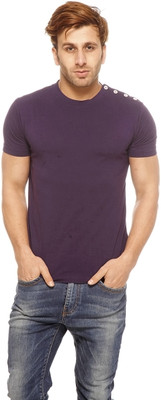 

Gritstones Solid Men's Round Neck Purple T-Shirt