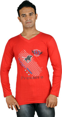 

Harsha Printed Men's V-neck Red T-Shirt