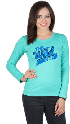 SayItLoud Printed Women' Round Neck Green T-Shirt, Aqua green