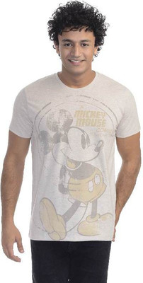 

Mickey & Friends Printed Men's Round Neck Grey T-Shirt, Oatmeal melange