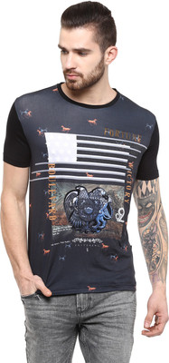

Fritzberg Printed Men's Round Neck Black T-Shirt, Ebony black