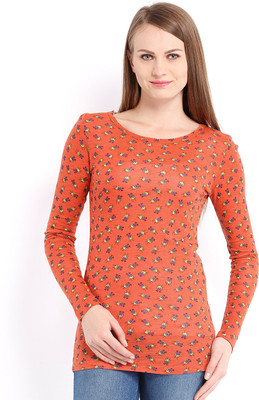 

Ten on Ten Printed Women's Round Neck Orange T-Shirt
