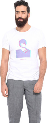

Mr Button Printed Men's Round Neck White T-Shirt, Cotton