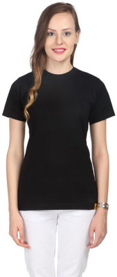 

Campus Sutra Solid Women' Round Neck Black T-Shirt