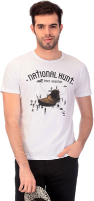 

Wild Hawk Printed Men' Round Neck Black T-Shirt, White