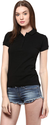 

Trend18 Solid Women's Polo Neck Black T-Shirt