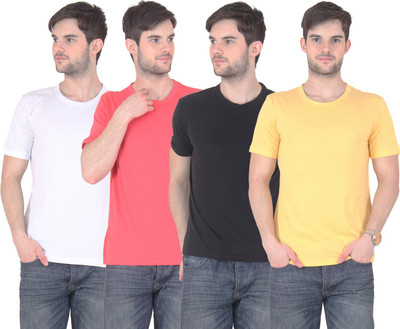 

E'Hiose Solid Men' Round Neck Multicolor T-Shirt(Pack of 4, Black;gajri;white;yellow