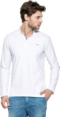 

Mufti Solid Men's Mandarin Collar Black T-Shirt, White