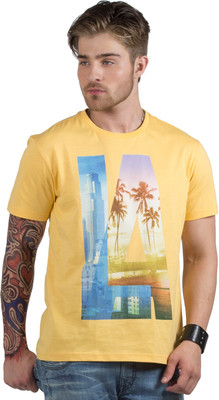 

HotTribes Printed Men' Round Neck Yellow T-Shirt