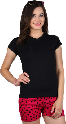 

SayItLoud Solid Women' V-neck Black T-Shirt