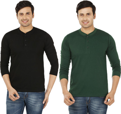 

Weardo Solid Men's Henley Black, Green T-Shirt(Pack of 2, Black;bottle green