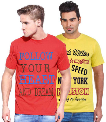 

Cool Club Printed Men' Round Neck Multicolor T-Shirt(Pack of 2, Red;yellow