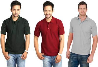 

Keepsake Solid Men's Polo Neck Multicolor T-Shirt(Pack of 3, B grey