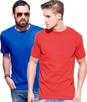 

Purple Square Solid Men's Round Neck Blue, Red T-Shirt(Pack of 2