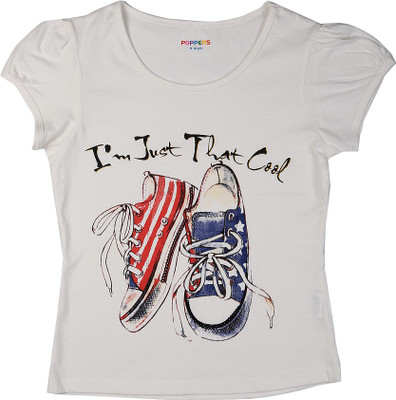 

Poppers by Pantaloons Girls Graphic Print T Shirt(White, Off white