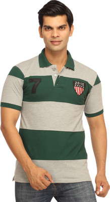 

Rockhard Striped Men' Polo Neck Dark Green T-Shirt