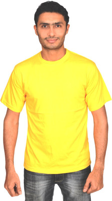 

99 Affair Solid Men' Round Neck Yellow T-Shirt