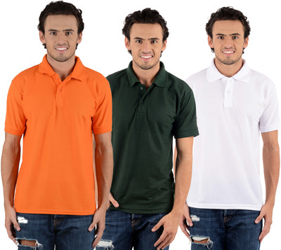 

Blaze Solid Men's Polo Neck Multicolor T-Shirt(Pack of 3, Dark green;orange;white
