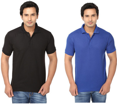 

Keepsake Solid Men' Polo Neck Black, Blue T-Shirt(Pack of 2, -blk-blu-
