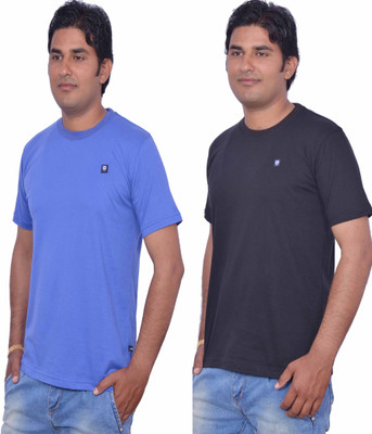 

Leaf Solid Men's Round Neck Black, Light Blue T-Shirt(Pack of 2