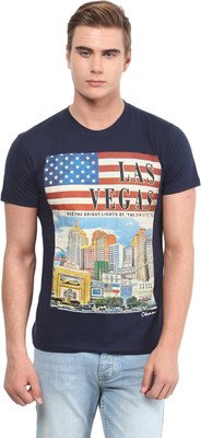

Okane Printed Men's Round Neck Black T-Shirt