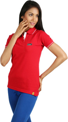

Campus Sutra Solid Women' Polo Neck Red T-Shirt