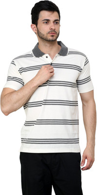 

Cotton County Premium Striped Men's Flap Collar Neck White T-Shirt, Cream
