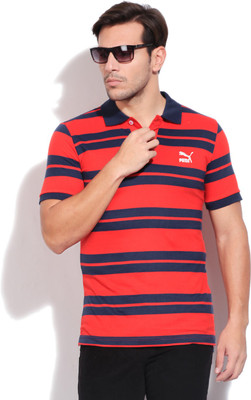 

Puma Striped Men's Polo Neck Blue, Red T-Shirt, Fiery red;peacoat-peacoat