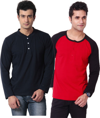 

Leana Solid Men's Henley Multicolor T-Shirt(Pack of 2