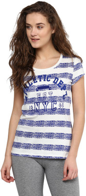 

Ajile by Pantaloons Striped Women's Round Neck Blue T-Shirt, Navy