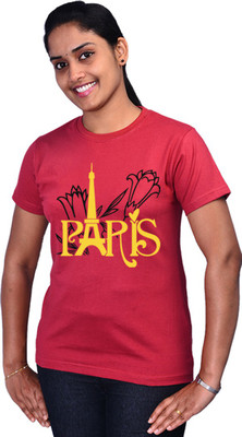 Zorba Mart Printed Women' Round Neck Maroon T-Shirt