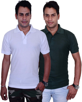 

Blaze Solid Men' Polo Neck White, Green T-Shirt(Pack of 2, Green;white