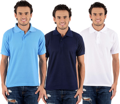 

Blaze Solid Men's Polo Neck Multicolor T-Shirt(Pack of 3, Dark blue;sky blue;white