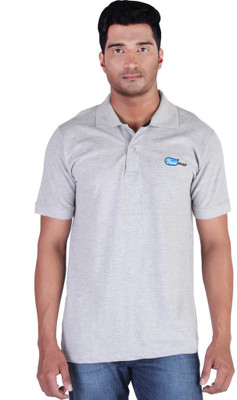 

FLEXIMAA Embroidered Men's Polo Neck Grey T-Shirt, Grey milange