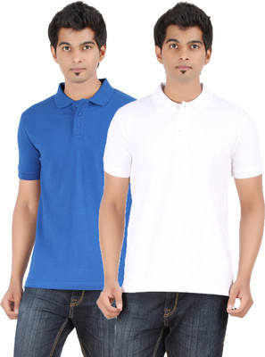 

Ap'pulse Solid Men's Polo Neck Blue, White T-Shirt(Pack of 2, Rblue;white