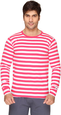 

SayItLoud Striped Men's Round Neck Grey, Pink T-Shirt