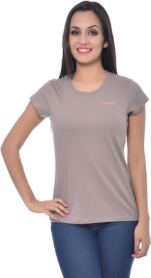 

Frenchtrendz Solid Women's Round Neck Grey T-Shirt