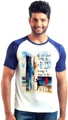 

6th Cross Graphic Print Men's Round Neck Multicolor T-Shirt, Navy blue;white