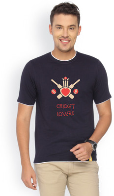 

Campus Sutra Printed Men Round Neck Dark Blue T-Shirt, Navy blue