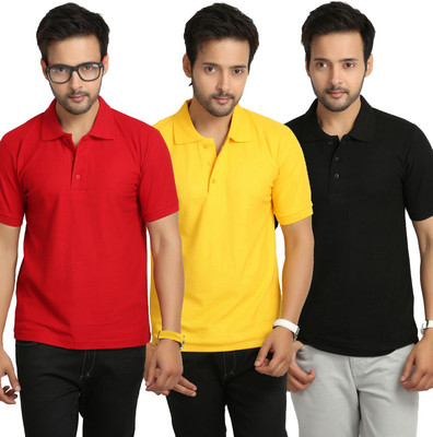 

Weardo Solid Men's Polo Neck Red, Yellow, Black T-Shirt(Pack of 3), Black;red;yellow