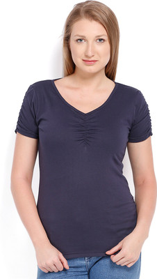 

Espresso Solid Women' V-neck Blue T-Shirt, Navy