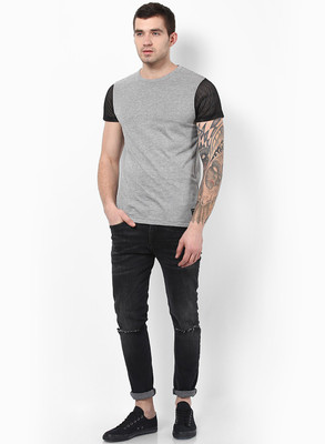 

Jack & Jones Solid Men's Round Neck Grey T-Shirt, Light grey melange